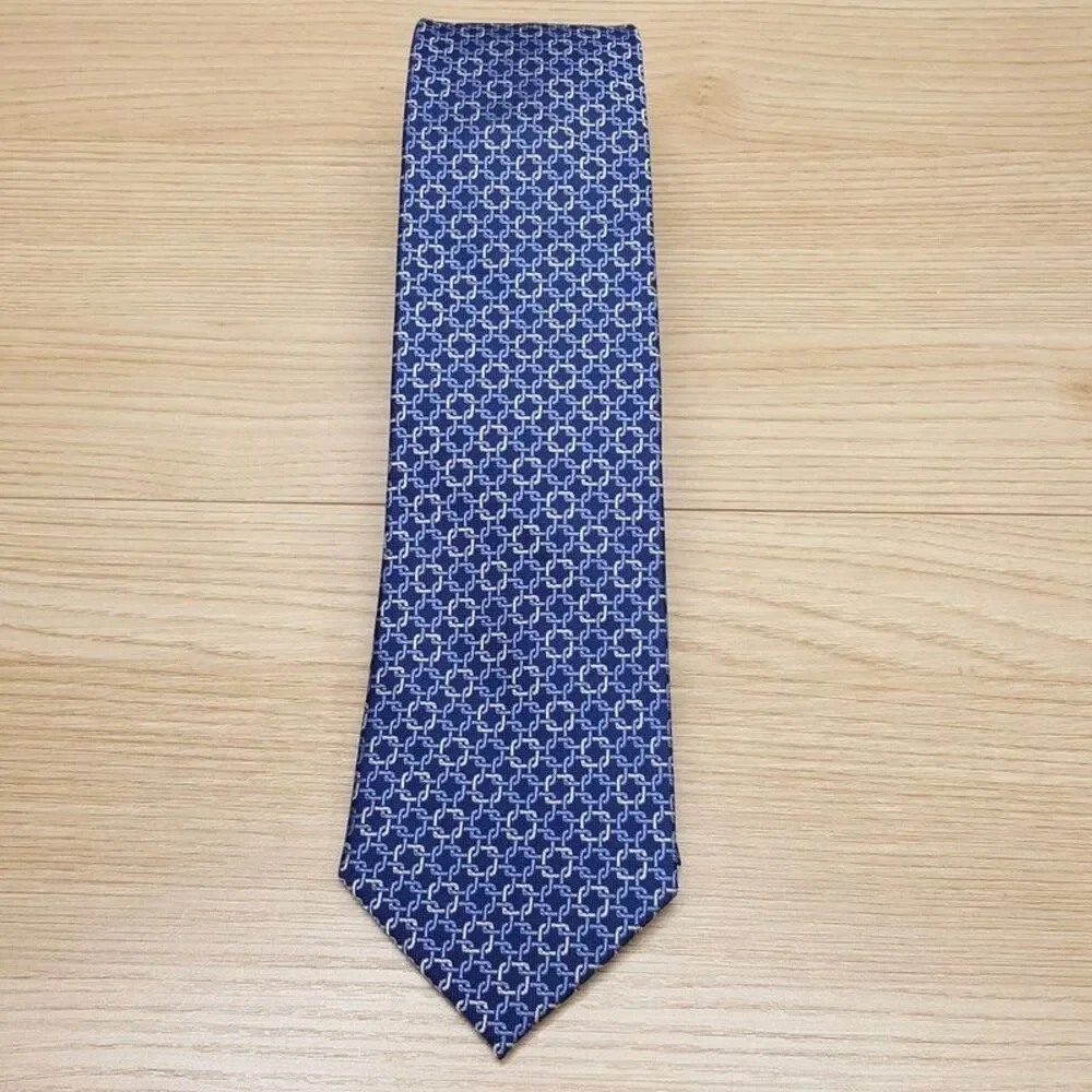 BLOOMINGDALES MENS STORE Neck Tie Blue Geo Square Link 100% Silk Classic Necktie
